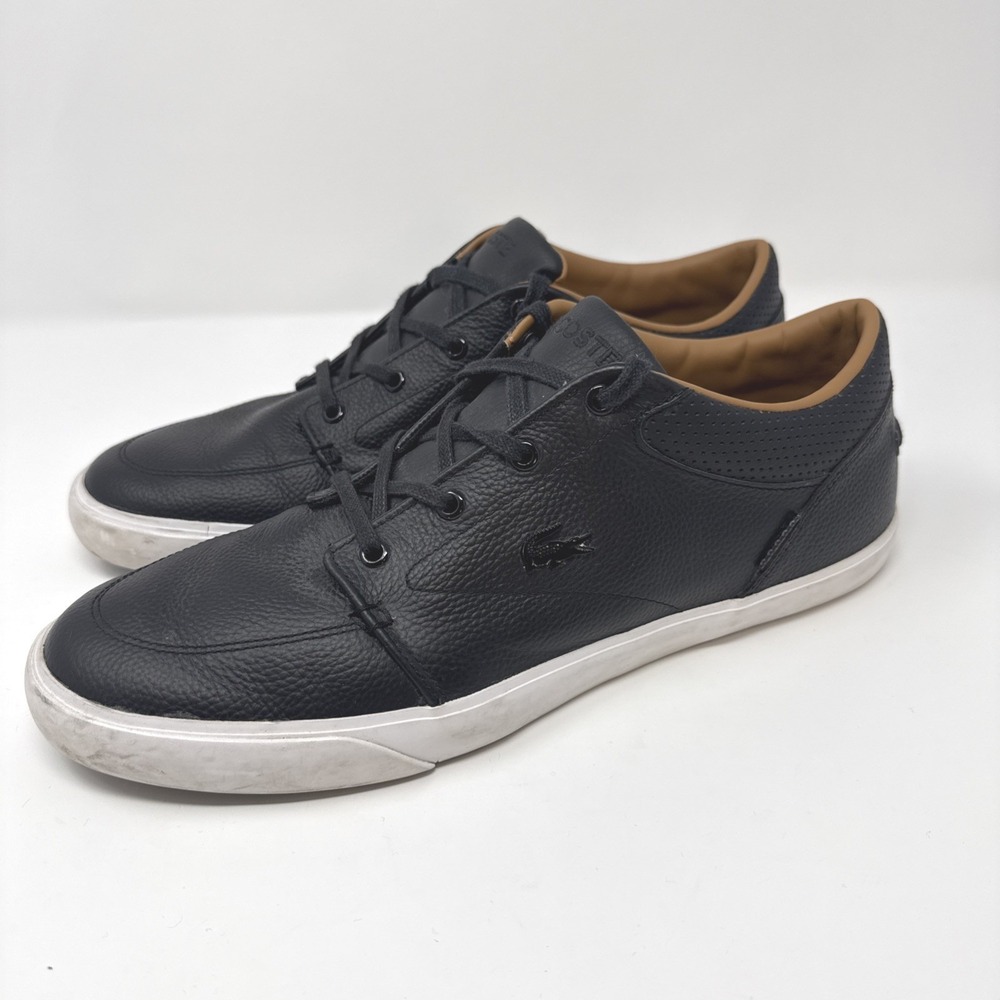 Lacoste Bayliss Black Leather Shoes Sneakers Lace-Up Casual Low‎ Top Men's 11